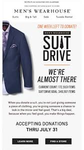 Shop online for cheap men's suits on sale, deals on men's wide leg suits and men's fashion suits online with free shipping over $99. Help Us Hit Our Suit Drive Goal Of 346 167 Items Men S Wearhouse Email Archive