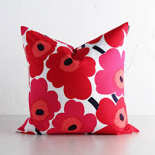 The tray features the iconic unikko floral pattern by maija and kristina isola in either a yellow/lime or black/white/green color scheme. Marimekko Unikko Cushion Red White Peony Living By Design