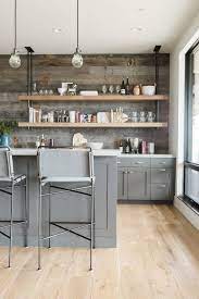 Gray kitchen cabinets with brick backsplash tile. 75 Beautiful Kitchen With Gray Cabinets And Wood Backsplash Pictures Ideas July 2021 Houzz