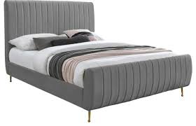Perfect addition to any bedroom or dining room. Zara Channel Tufted Velvet Bed With Custom Gold Legs Midcentury Panel Beds By Meridian Furniture Houzz