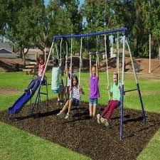 When it comes to backyard playgrounds, everyone has a different definition of what is the best. Metal Swing Set Kids Playground Swing Slide Outdoor Backyard Playset Toddler Fun Sportspower Metal Swing Sets Metal Swings Backyard Playset