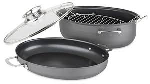 Allrecipes Hard Anodized Nonstick 3in1 Oval Roaster With Au Gratin And Aroma Lids 85 Quart 4 Piece Click For Special Deals Roasti Roaster Au Gratin Aroma