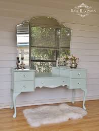 French Provincial Pastel Mint Queen Anne Dressing Table With White Accents And Butterfly Mirror Raw Revivals Bedroom Vintage Furniture Home Decor