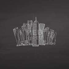 Doha Qatar Skyline On Blackboard Hebstreits Maps And Sketches Skyline Drawing Doha Skyline Wallpaper Iphone Neon