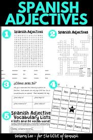 Spanish Adjective Activities Word Search Crossword Bingo Speaking Activity Spanish Adjectives Spanish Teacher Resources Adjectives Activities