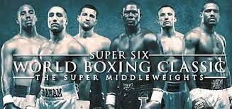 In professional boxing, super middleweight is contested between the middleweight and light heavyweight divisions, in which boxers can weigh between 160 pounds (73 kg) and 168 pounds (76 kg). Super Six World Boxing Classic Wikipedia