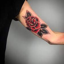 Classic Red Rose Tattoo On The Left Inner Arm Arm Classic Inner Left Red Rose Tattoo Rose Tattoos Traditional Rose Tattoos Red Rose Tattoo