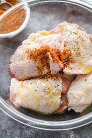 One medium, baked chicken thigh without skin provides 90 calories, 13 grams of protein, 0 grams of most chicken can be baked in the oven at about 375 degrees fahrenheit until it reaches the appropriate boneless chicken should reach an internal temperature of 170 degrees fahrenheit. Crispy Baked Chicken Thighs Perfect Every Time Spend With Pennies
