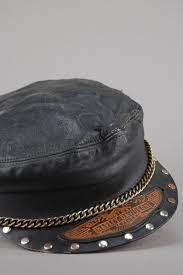 Vintage Harley Davidson Studded Chained Patched Leather Hat One More Chance Vintage Studded Combat Boots Leather Hats Studded Leather Jacket