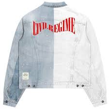 Black And Blue Split Denim Jacket In Bloom Split Denim Jacket 420 Ils Liked On Polyvore Featuring Outerwear Jackets White Denim Jacket White White Jean Jacket Jackets White Denim Jacket
