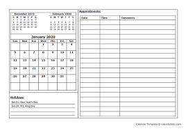 2020 Monthly Appointment Calendar Free Printable Templates