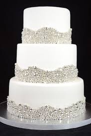 Elegant Wedding Cake With Silver Dragees Borders Simple Wedding Cake Silver Wedding Cake Wedding Cakes