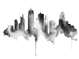 Black And White City Skyline Drawing Kansas City Skyline Print Of Original Watercolor Painting Scenic Wall Art Skyline Painting Paintings Art Prints