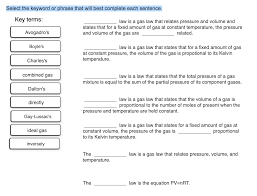 Solved Select The Keyword Or Phrase That Will Best Complete Each Sentence Key Terms Avogadro S Boyle S Charles S Combined Gas Directly Gay Lussac Course Hero