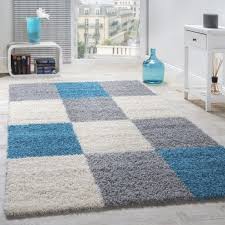 Shaggy Teppich Hochflor Langflor Gemustert In Karo Turkis Grau Weiss Wohn Und Teppich Turkis Grau Shaggy Teppich Teppich