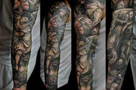 Thats my tattoo artist behind me: Fantasy Angel Demon Sleeve Tattoo By Javier Tattoo