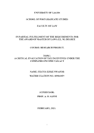 PDF) Festus Ejike Nwafor A Critical Evaluation of Tax Incentives Under the  Companies Income Tax Act 1