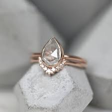 1 32 Carat Light Grey Pear Diamond Engagement Ring 14k Rose Gold Pear Diamond Engagement Ring Rough Diamond Engagement Ring Grey Diamond Engagement Ring