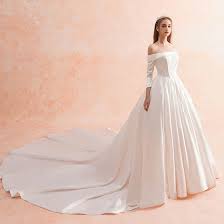 Molly bracken jetzt bei zalando! Schlicht Ivory Creme Winter Brautkleider Hochzeitskleider 2019 A Linie Off Shoulder 3 4 Armel Ruckenfreies Konigliche