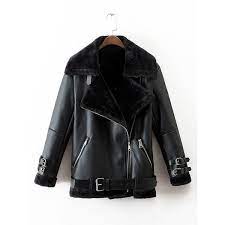 Black Borg Collar Leather Biker Jacket 415 Mxn Liked On Polyvore Featuring Outerwear Black Leather Jacket Winter Fur Leather Jacket Leather Jackets Women