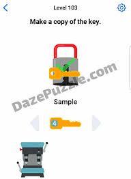 Brain out memiliki sebuah bantuan disetiap level jika kamu merasa kesulitan untuk menyelesaikannya dengan menggunakan sebuah kunci atau kamu juga bisa melewati (skip) ke level berikutnya secara langsung. Easy Game Level 103 Make A Copy Of The Key Answers Daze Puzzle