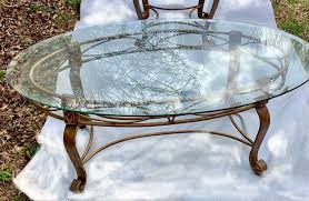 Hand Forged Gilt And Wrought Iron Oval Glass Coffee Table