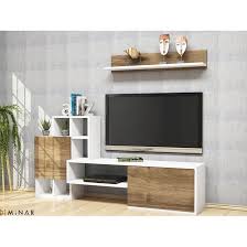 Meuble Tv Avec Etagere Rinaldo 160 X 78 Cm Blanc Et Beige Minar Mobilier De Salon Meuble Tv Meuble Salon
