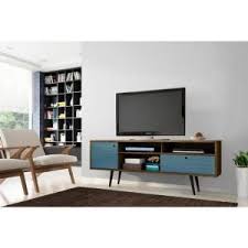 Manhattan Comfort Liberty Rustic Brown And Aqua Blue Entertainment Center 202amc93 Salon