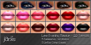 The color and suit are well matched, there is no way to. Second Life Marketplace Janis Late Evening Makeup 22 Makeup Tattoos 5 Eyeshadows 12 Lipsticks 5 Eyeshadow Lipstick Combinations