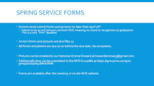 The colleges' calculators must be available online by no later than the end of october. National Honor Society April Meeting Spring Service Forms Seniors Must Submit Forms And Pictures No Later Than April 18 Th Failure To Do So Ppt Download