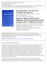 It's estimated that as many as 30 million people in the u.s. Pdf Depressive Mood Eating Disorder Symptoms And Perfectionism In Female College Students A Mediation Analysis