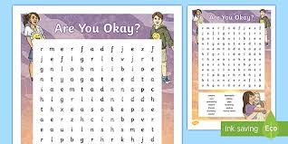 The cherokee sheriff's office provides this free community service to senior citizens and residents with disabilities of cherokee . Are You Okay Day Word Search Vocabulary Year 5 6