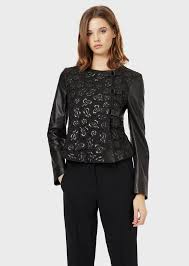 Vintage rousso evr jacket silk bomber windbreaker sz l lined floral drawstring. Lambskin Nappa Leather Jacket With Floral Organza Embroidery Woman Emporio Armani