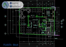 مخطط مشروع مطعم صغير بواجهة جميلة اوتوكاد Dwg