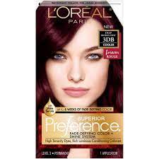 Arual' hair dyes and developpers 60ml 5.77 intense light violet brown 60ml 4.67 medium violet red brown 120 ml 20 vol developper applied evenly on the hair. Amazon Com L Oreal Paris Superior Preference Fade Defying Shine Permanent Hair Color 3db Deep Burgundy Pack Of 1 Hair Dye Beauty