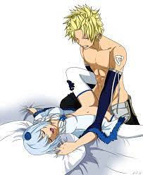 1boy 1girls blonde hair elbow gloves fairy tail hair flower light  blue hair saberteeth sex short hair sting eucliffe straight tagme  thighhighs white legwear yukino aguria 