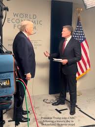 President Donald J Trump doing an interview with CNBC tonight in Davos,  Switzerland at The World Economic Forum! @potus @realdonaldtrump @teamtrump  @trumpwarroom @whitehouse @cnbc @worldeconomicforum 📸: @sonnyjoynelson  🇺🇸🇺🇸🇨🇭🇨🇭