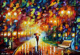 Because palette knife painting generally uses a lot of paint, it can take a while for your painting to dry. Leonid Afremov Oil On Canvas Palette Knife Buy Original Paintings Art Famous Artist Biography Official Page Online Gallery Figures Forest Autumn Couple Umbrella Park Landscape Leaf Fall Walking People City Night Streets