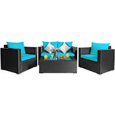 The tailored look and clean lines of this fabric sofa made us fall head over heels. Gymax 4pc Rattan Patio Furniture Set Outdoor Wicker With Turquoise Cushion Walmart Canada