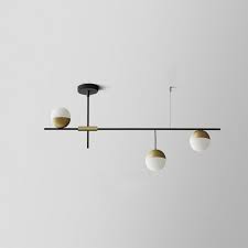 Mid Century Modern 3 Light Liner Ceiling Light In Black And Brass With Glass Globes For Dining Ro Ceiling Lights Living Room Dining Room Ceiling Ceiling Lights