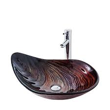 Vasque A Poser En Forme De Feuille Avec Robinet Cascade Pour Salle De Bains Robinet Cascade Evier En Verre Bassin En Verre