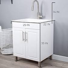 Matching framed mirror is also included. Buy White Vanity Cabinet Sink By Js Jackson Supplies With Stainless Steel Faucet And Pulls 33 Inches Tall Slow Close Doors Perfect For Laundry Rooms Garages And Basements Quality Construction Online In