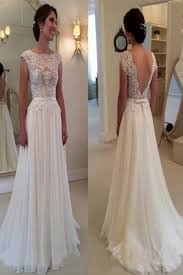 Elegant Cowl Backless Long Chiffon Wedding Dress With Lace Top Sash Wisebridal Com In 2020 Cap Sleeve Wedding Dress Lace Bridal Dresses Ivory Lace Wedding Dress