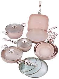 Bisetti Bt 28861 Stonerose Cookware Set Large Pink Bisetti Pink Kitchen Rose Gold Kitchen Cookware Set