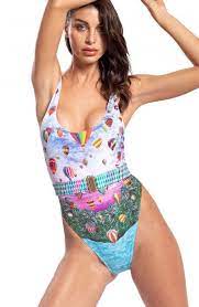 I costumi da bagno due pezzi per ogni tipo di femminilità guess costume da bagno da pin up anni 60 con reggiseno con ferretto e mutanda a vita alta con bottoni oro in blu navy. Costume Da Bagno Intero Ballons Pin Up Stars Intimoemma