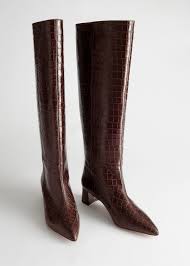 Croc Leather Knee High Boots Knee High Leather Boots Knee High Boots Boots