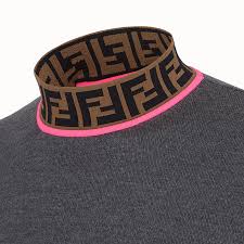 fendi turtleneck gray wool sweater view 3 detail fendi online store wool sweaters fendi