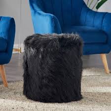 Ottoman storage bench faux leather organizer entry way living bed room foot rest. Carminna Black Faux Fur Round Accent Stool With Storage 81a56 Lamps Plus
