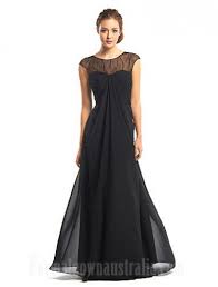 Australia Formal Dress Evening Gowns Black A Line Jewel Long Floor Length Chiffon Cheap Formal Dresses Evening Dresses Black Evening Dresses