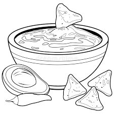 Chip and dale coloring pages. Bowl Of Avocado Guacamole And Nachos Chips Vector Black And White Coloring Page Stock Vector Illustration Of Tortilla Corn 168507967